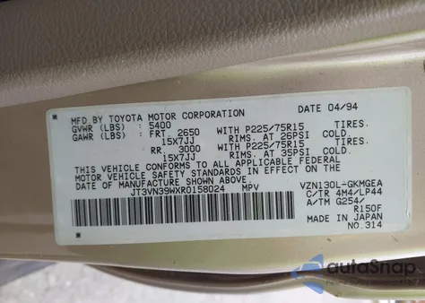 1994 Toyota 4Runner Vn39 Sr5 from USA, damaged, VIN JT3VN39WXR0158024